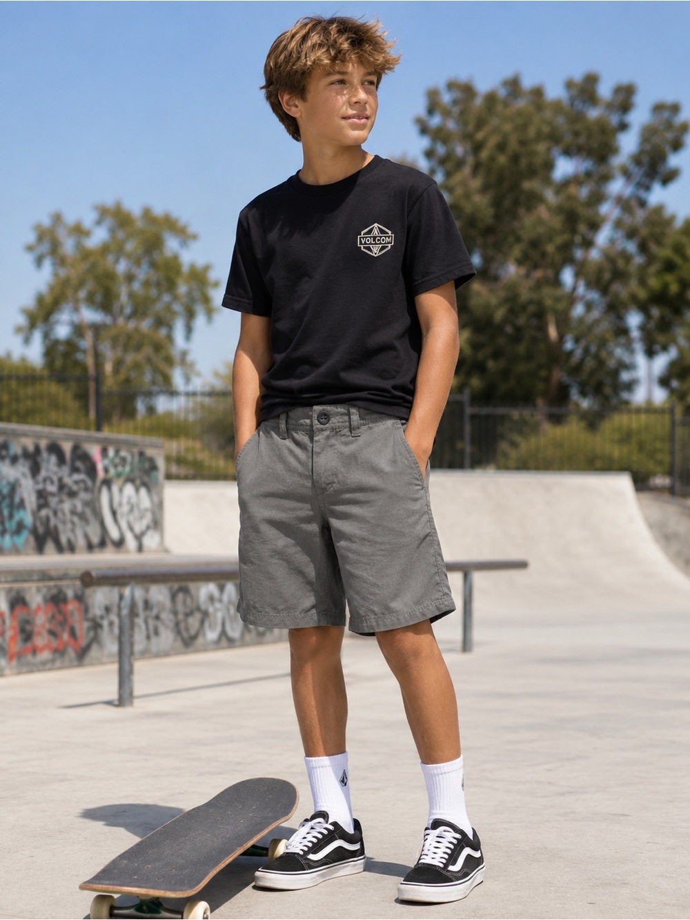 Volcom Boys Gray Hybrid Shorts Size 23 Youth Casual Skate Surf